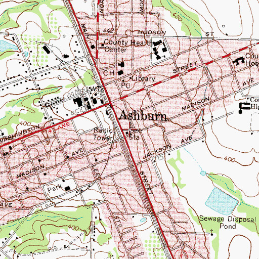 Topographic Map of Ashburn Police Department, GA