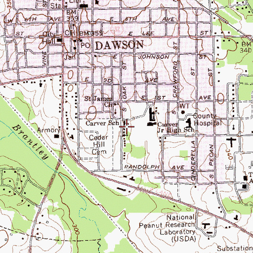 Topographic Map of Dawson Police Department, GA