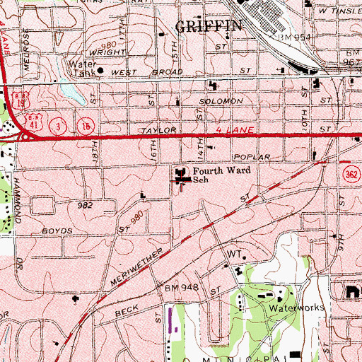 Topographic Map of Griffin Police Department, GA