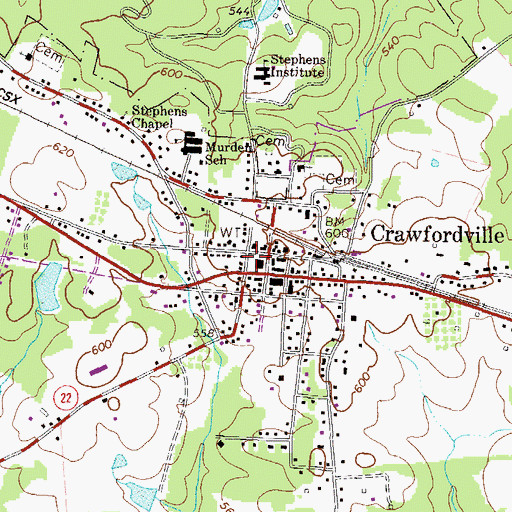 Topographic Map of Crawfordville City Police Department, GA