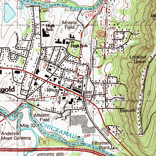 Topographic Map of Ringgold Police Department, GA