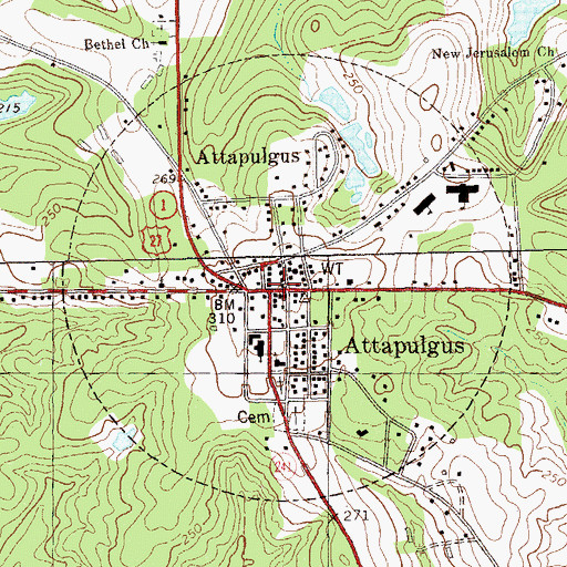 Topographic Map of Attapulgus Police Department, GA