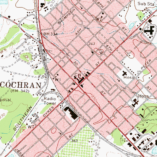 Topographic Map of Cochran Police Department, GA