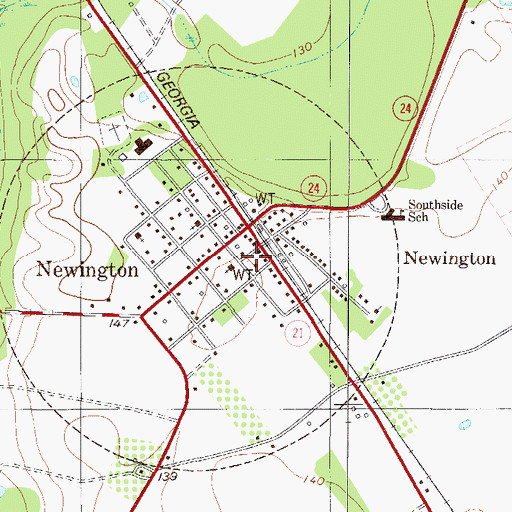 Topographic Map of Newington Police Department, GA