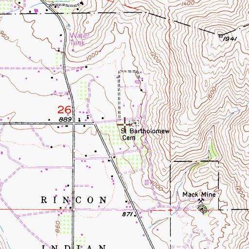 Topographic Map of Saint Bartholomew Cemetery, CA