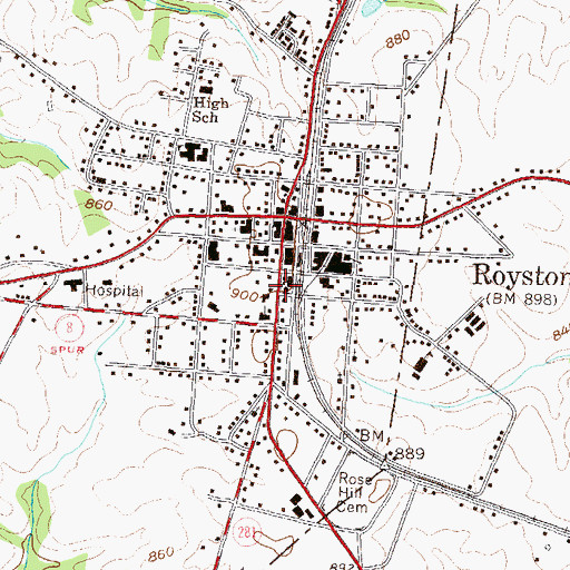 Topographic Map of Royston Police Department, GA