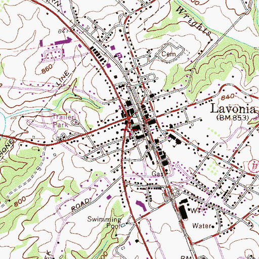 Topographic Map of Lavonia Police Department, GA