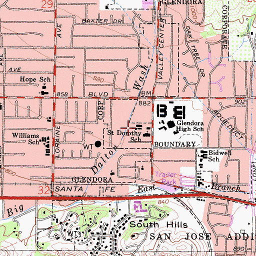 Topographic Map of Saint Dorothy's School, CA