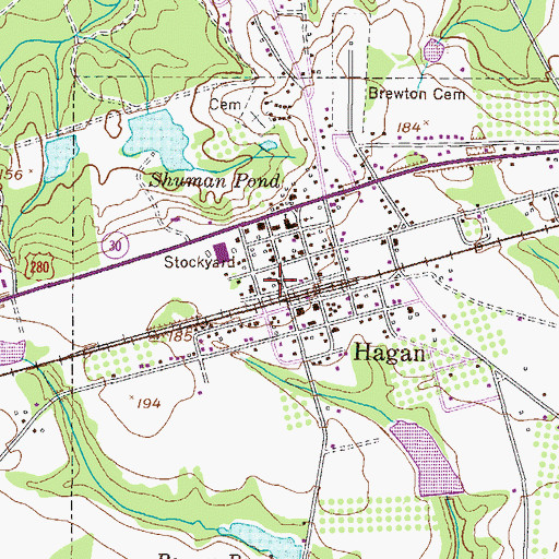 Topographic Map of Hagan Police Department, GA