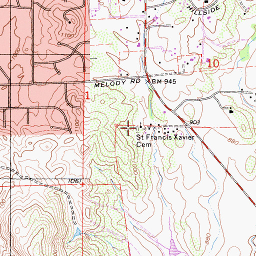 Topographic Map of Saint Francis Xavier Cemetery, CA