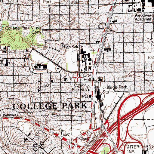 Topographic Map of College Park City Jail, GA