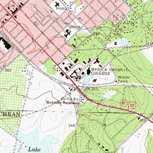 Topographic Map of Middle Georgia College Police, GA