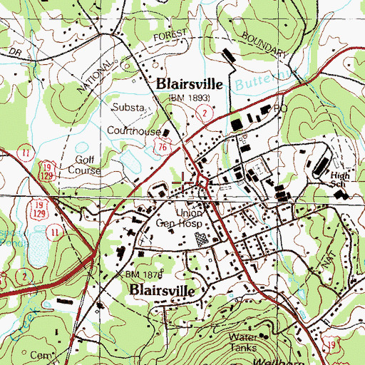 Topographic Map of Blairsville Police Department Headquarters, GA