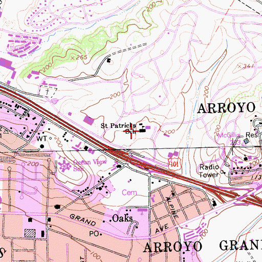 Topographic Map of Saint Patricks Catholic School, CA