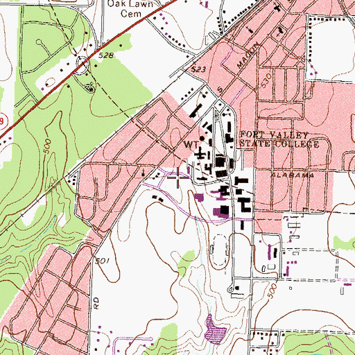 Topographic Map of Fort Valley State University Police, GA