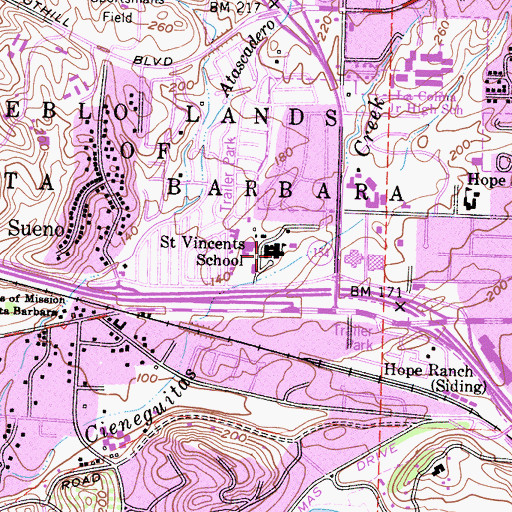 Topographic Map of Saint Vincents School, CA