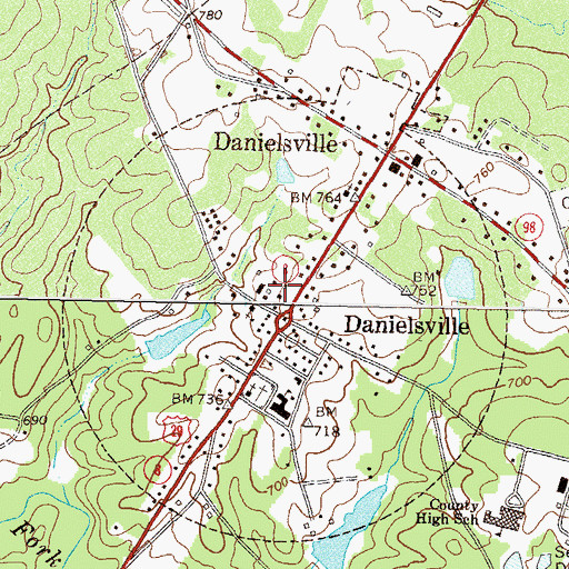 Topographic Map of Danielsville Police Department, GA