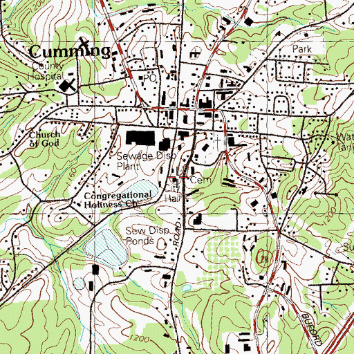 Topographic Map of Cumming City Jail, GA