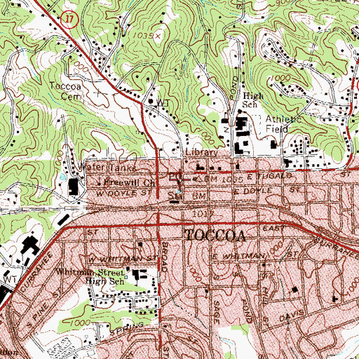 Topographic Map of Toccoa Police Department, GA