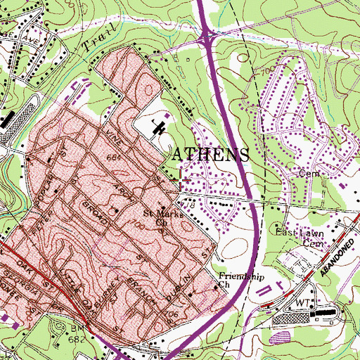 Topographic Map of Athens - Clarke County Police Department East Athens Substation, GA