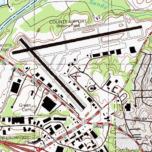 Topographic Map of Fulton County Police Department Fulton County Airport, GA
