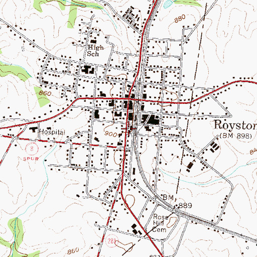 Topographic Map of Royston City Jail, GA