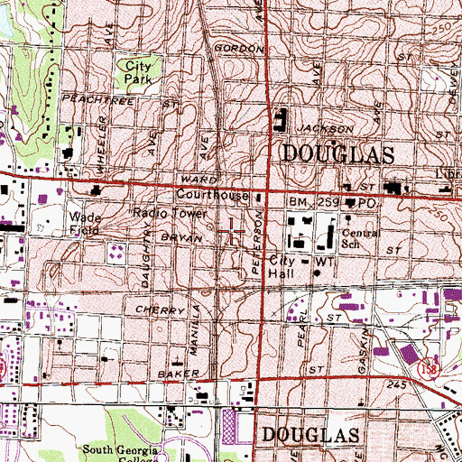Topographic Map of Coffee County Jail, GA