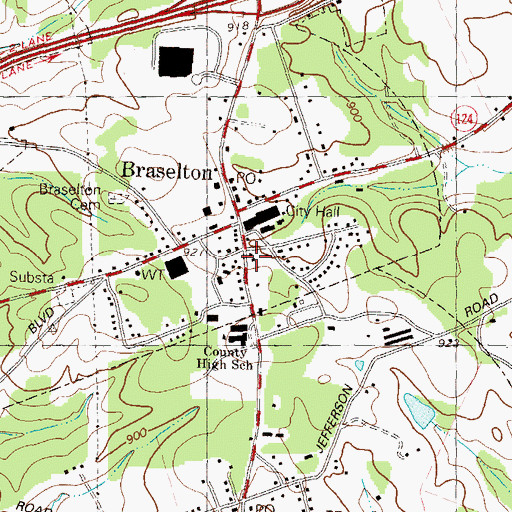 Topographic Map of Braselton Police Department, GA