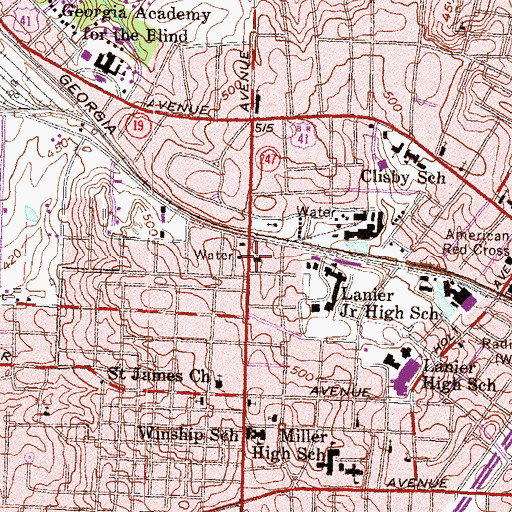 Topographic Map of Macon Police Department Precinct 3, GA