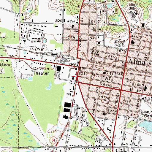 Topographic Map of Bacon County Sheriff's Office, GA
