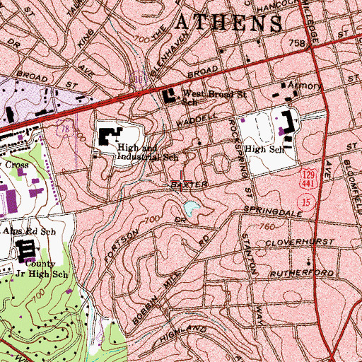 Topographic Map of Athens - Clarke County Police Department West Athens Substation, GA