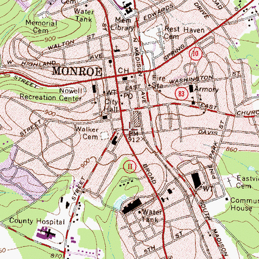 Topographic Map of Georgia State Patrol Troop E Post 46 Monroe, GA