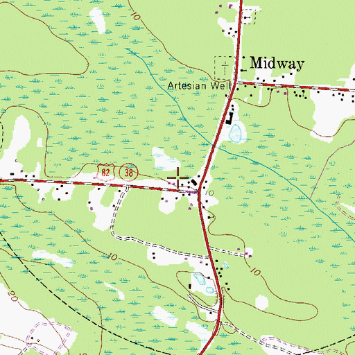 Topographic Map of Midway Police Department, GA