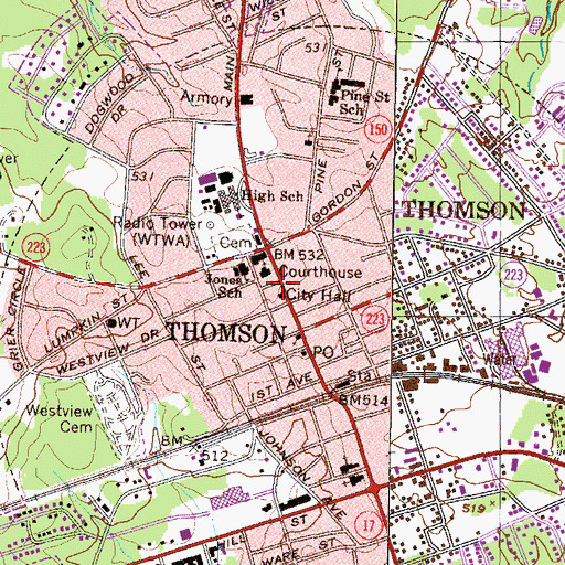 Topographic Map of Thomson Police Department, GA
