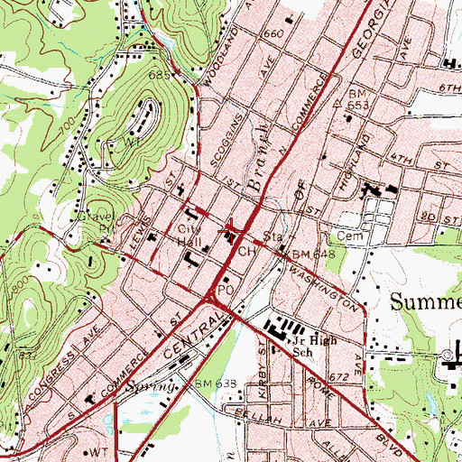 Topographic Map of Chattooga County Jail, GA
