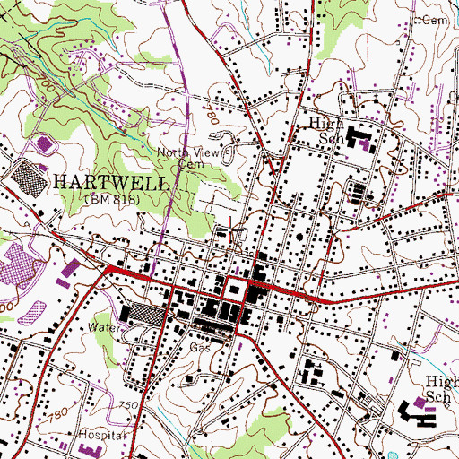 Topographic Map of Hart County Jail, GA