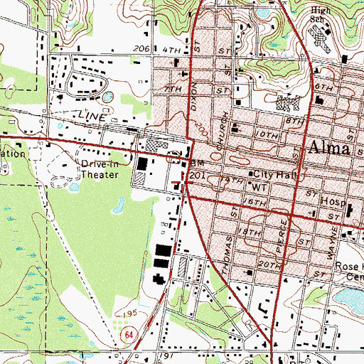 Topographic Map of Bacon County Jail, GA