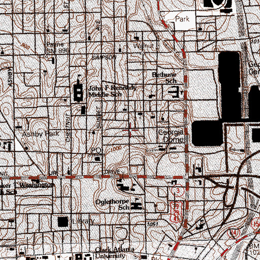Topographic Map of Atlanta Police Department Zone 1 Magnolia Street Mini Precinct, GA