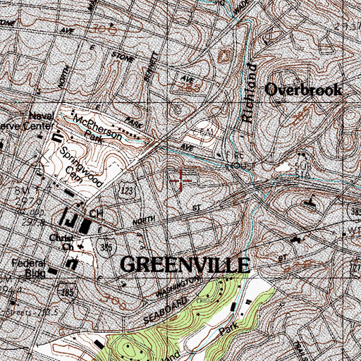 Topographic Map of Greenville Police Sub Station, SC