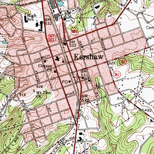 Topographic Map of Kershaw Police Department, SC