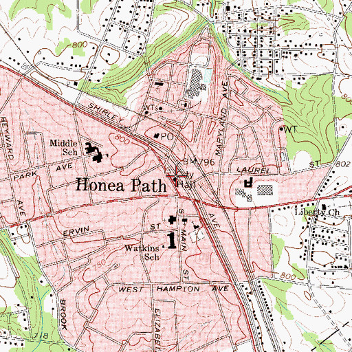 Topographic Map of Honea Path Police Department, SC