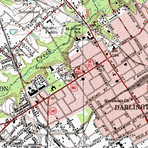 Topographic Map of Darlington Police Department, SC