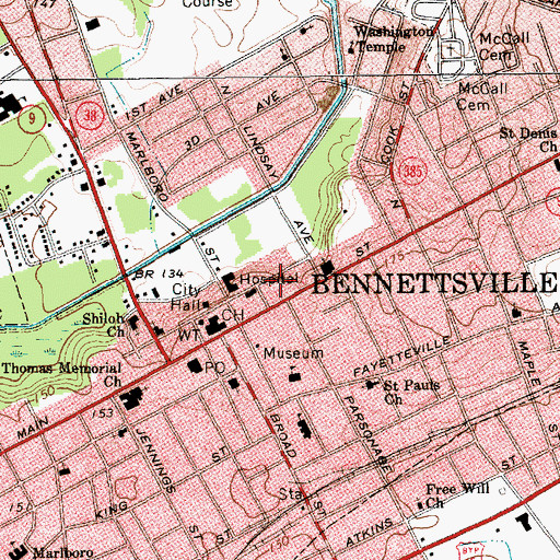 Topographic Map of Bennettsville Police Department, SC