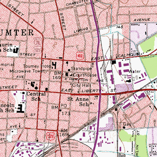 Topographic Map of Sumter Police Department, SC