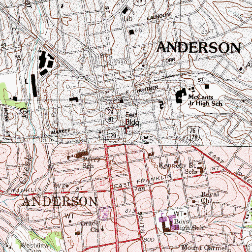 Topographic Map of Anderson Police Department, SC