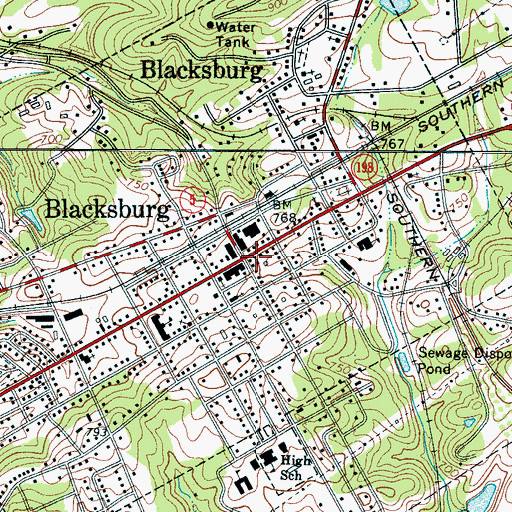 Topographic Map of Blacksburg Police Department, SC
