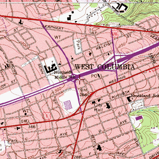 Topographic Map of West Columbia Police Department, SC