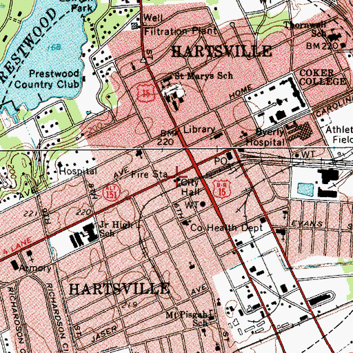 Topographic Map of Hartsville Police Department, SC