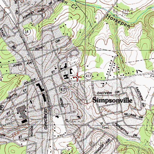 Topographic Map of Simpsonville Police Department, SC