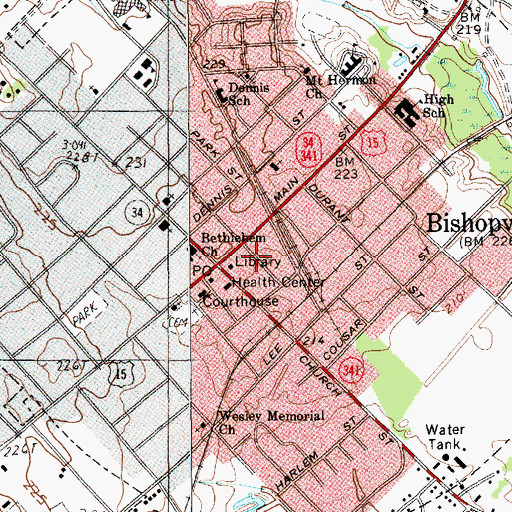 Topographic Map of Bishopville Police Department, SC